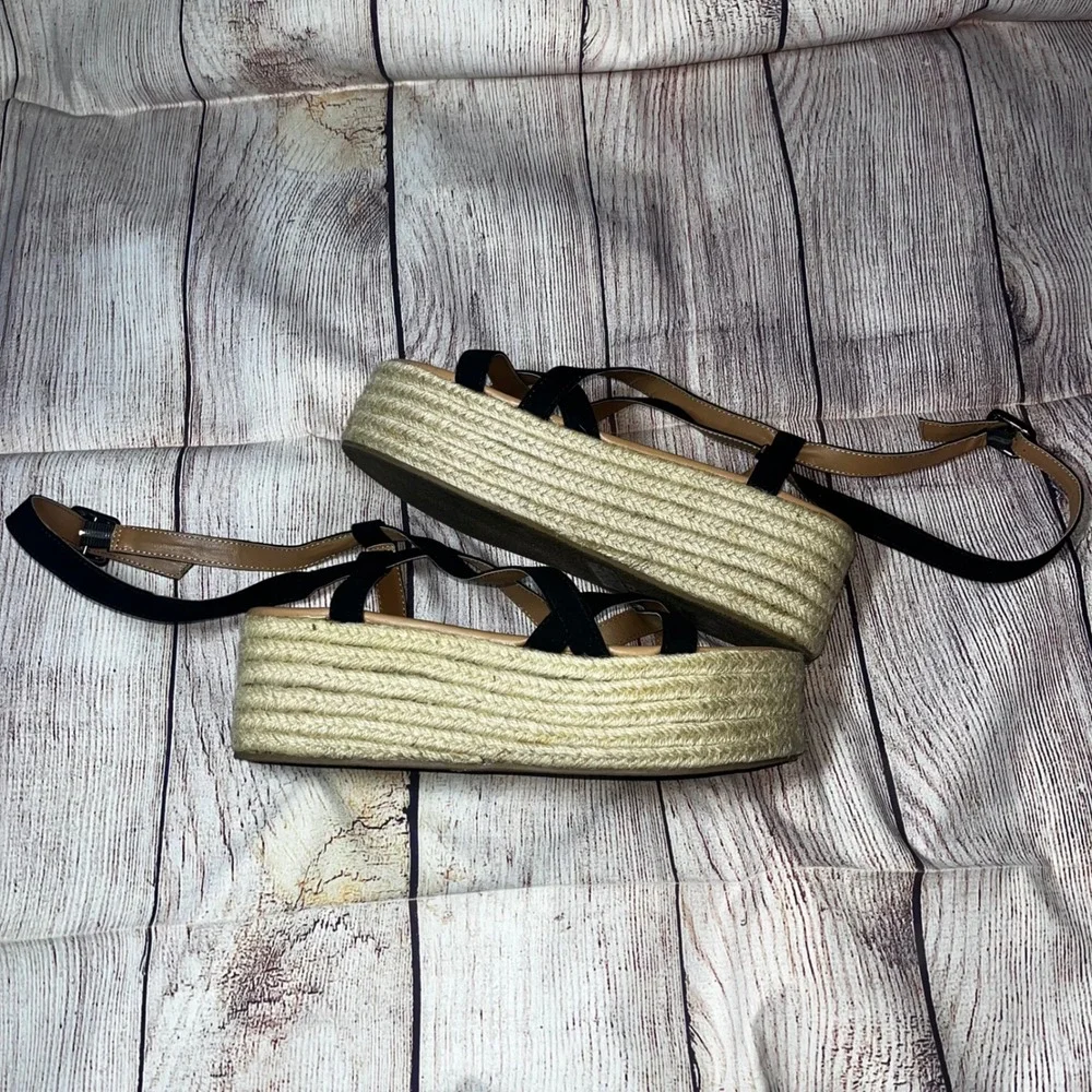 Urban Outfitters Black‎ Strappy Espadrille Platform Sandals Womens 8 Flatform
